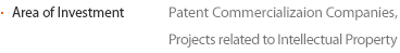 Area of Investment Patent Commercializaion Companies, Projects related to Intellectual Property